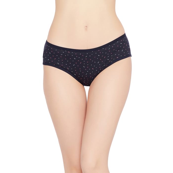 

Clovia Mid Waist Printed Hipster Panty in Navy - Cotton - PN3464O08