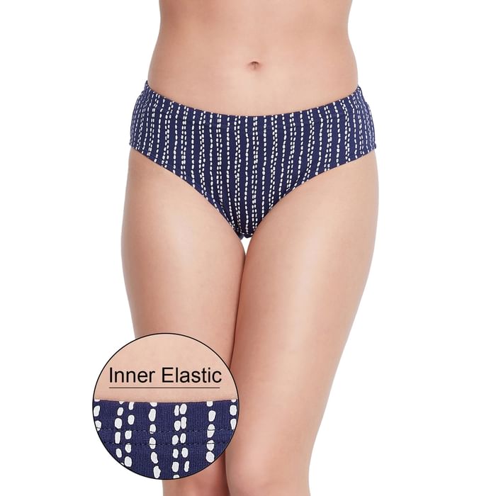 

Clovia Mid Waist Printed Hipster Panty in Navy with Inner Elastic - Cotton - PN2855A08