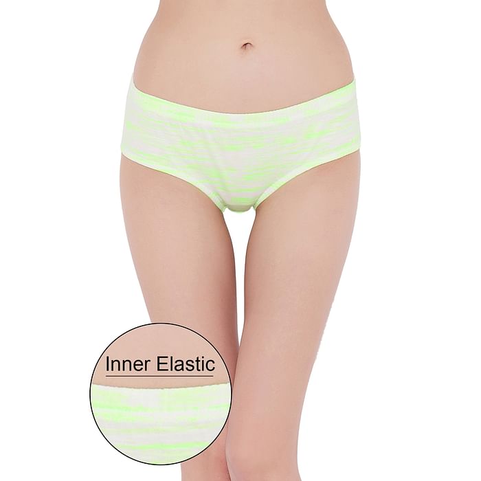 

Clovia Mid Waist Printed Hipster Panty in Neon Green with Inner Elastic - Cotton - PN2855A11, Light green