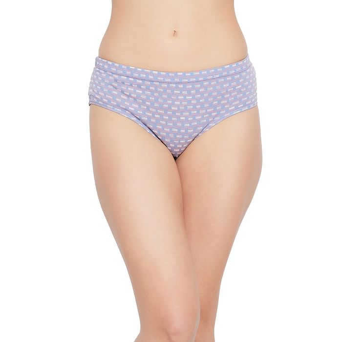 

Clovia Mid Waist Printed Hipster Panty in Powder Blue with Inner Elastic - Cotton - PN2855X19, Multicolour