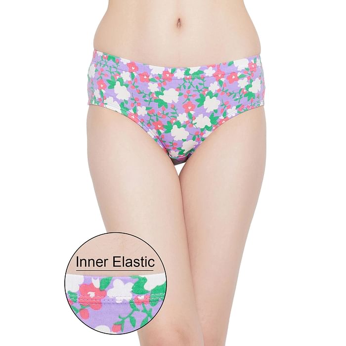 

Clovia Mid Waist Floral Print Hipster Panty with Inner Elastic in Lavender- Cotton - PN3227G12