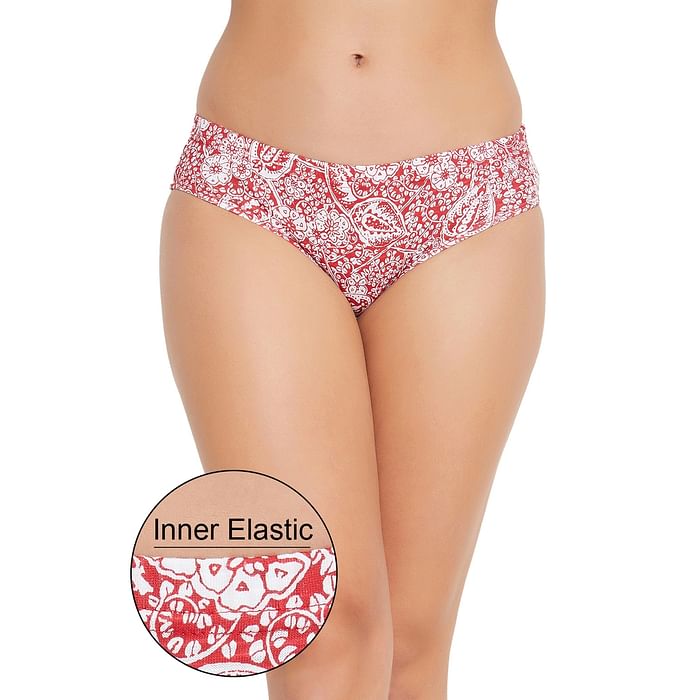 

Clovia Mid Waist Printed Hipster Panty with Inner Elastic in Red - Cotton - PN3227L04