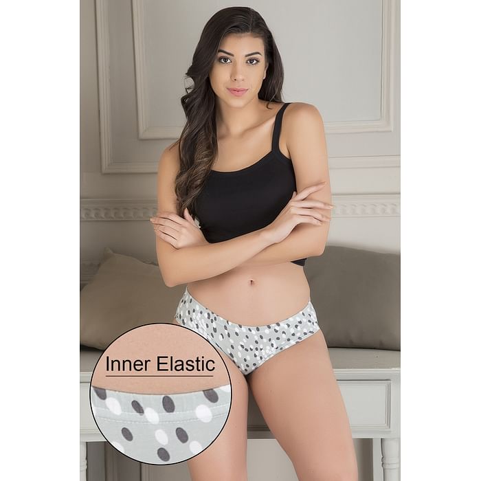 

Clovia Mid Waist Printed Hipster Panty in Sage Green with Inner Elastic - Cotton - PN2855Z11, Light green