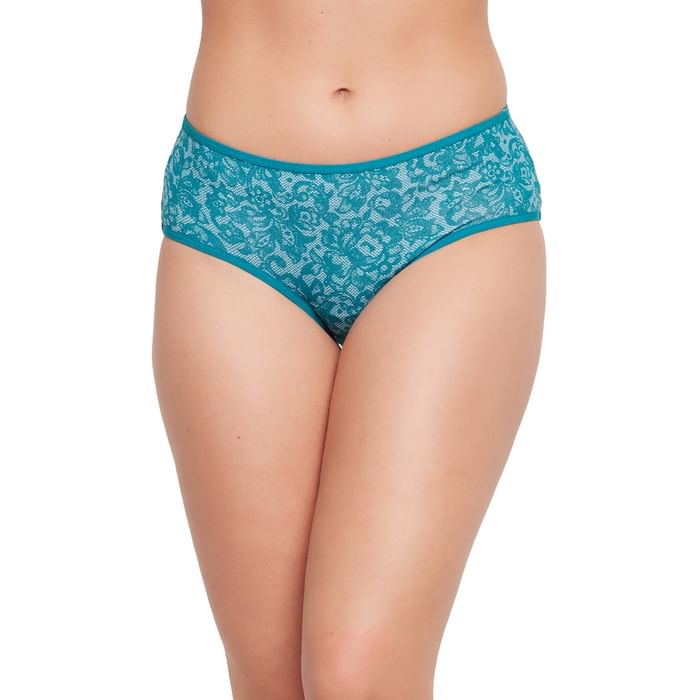 

Clovia Mid Waist Lace Print Hipster Panty in Teal Blue - Cotton - PN3411A36