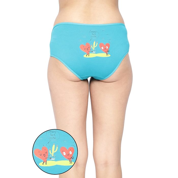 

Clovia Mid Waist Printed Hipster Panty in Teal - Modal - PN3458I17, Dark green
