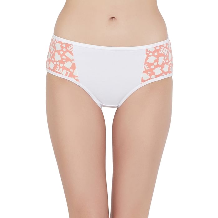 

Clovia Mid Waist Printed Hipster Panty in White - Cotton - PN3096I16, Orange