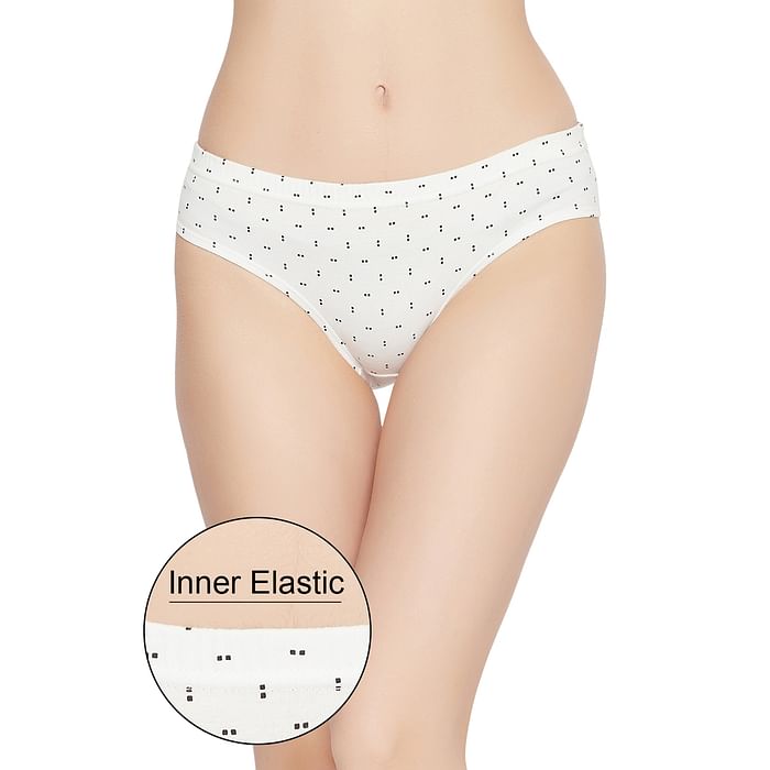 

Clovia Mid Waist Printed Hipster Panty in White with Inner Elastic - Cotton - PN3076U18