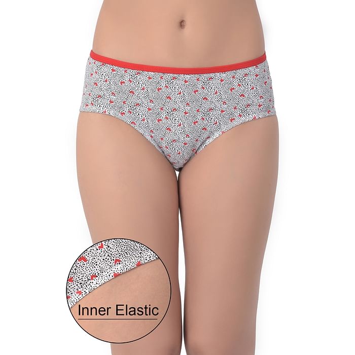 

Clovia Mid Waist Printed Hipster Panty in White with Inner Elastic - Cotton - PN3464A13, Black
