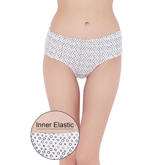 

Clovia Mid Waist Printed Hipster Panty in White with Inner Elastic - Cotton - PN2855D18