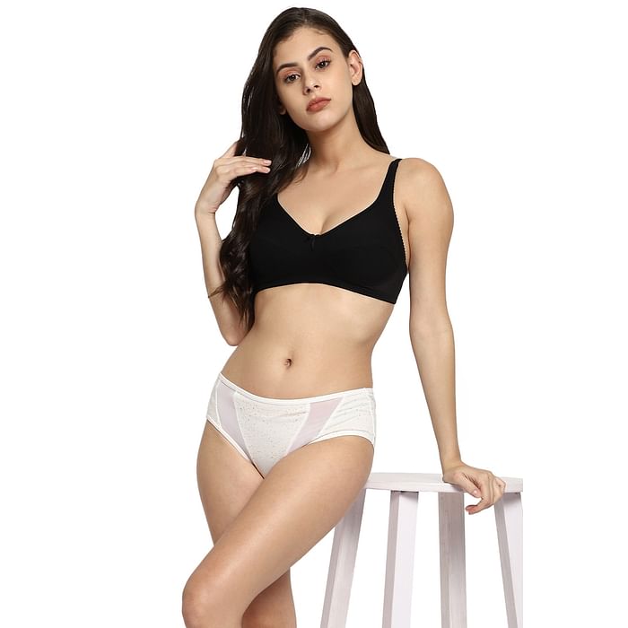 

Clovia Mid Waist Printed Hipster Panty in White with Mesh Panels- Cotton - PN2670A18