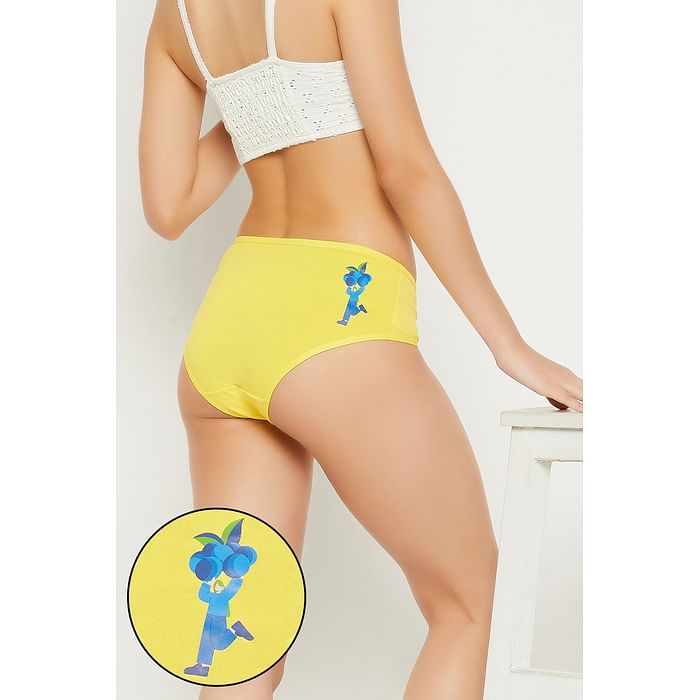 

Clovia Mid Waist Fruit Print Hipster Panty in Yellow - Cotton - PN3297A02, Light yellow