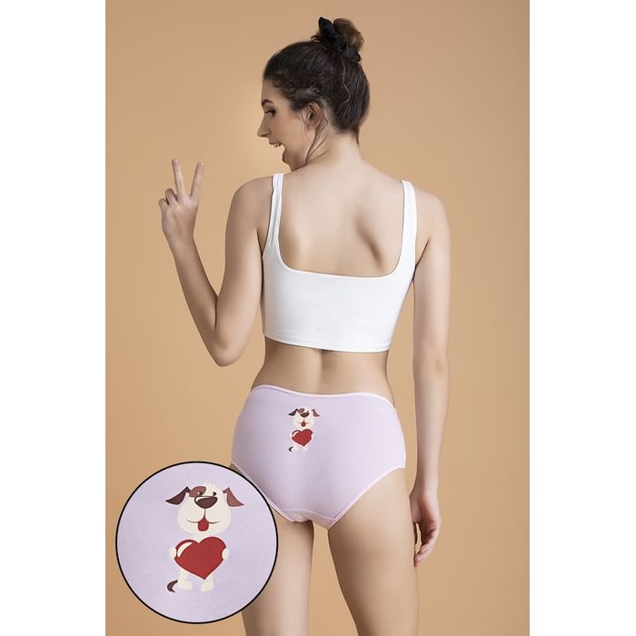 

Clovia Mid Waist Puppy Print Hipster Panty in Lilac - Cotton - PN3310W12, Lavender