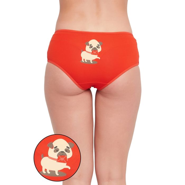 

Clovia Mid Waist Puppy Print Hipster Panty in Orange - Cotton - PN3310D16