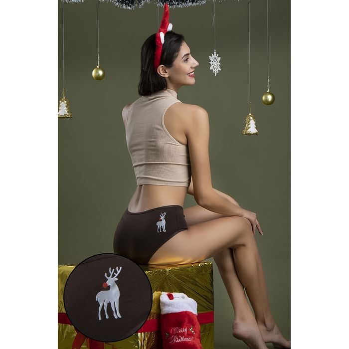 

Clovia Mid Waist Reindeer Print Hipster Panty in Brown - Cotton - PN3255A06