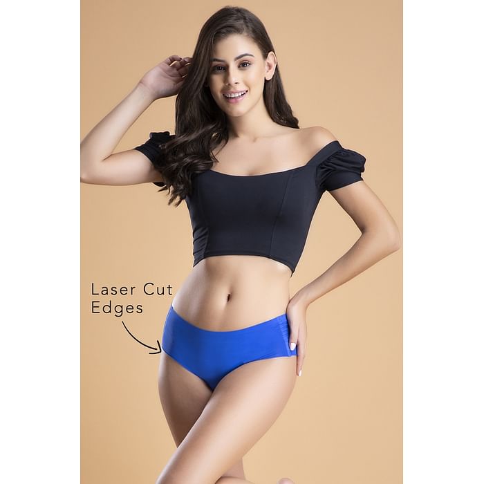 

Clovia Mid Waist Seamless Laser Cut Hipster Panty in Blue - PN2430P03, Light blue