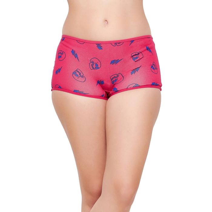 

Clovia Mid waist Skull Print Boyshorts in Dark Pink - Cotton - PN2260A14