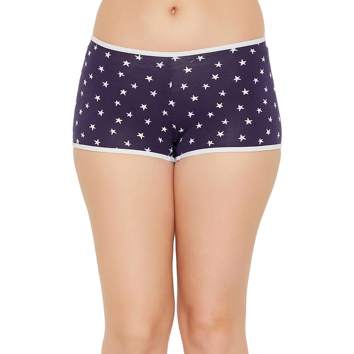 

Clovia Mid Waist Star Print Boyshorts in Navy Blue - Cotton - PN2260D08