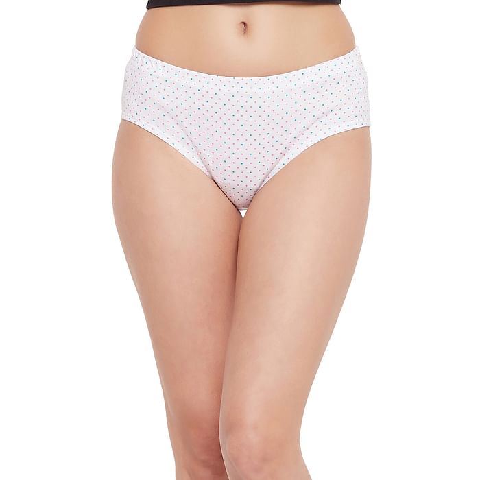 

Clovia Mid Waist Star Print Hipster Panty in White with Inner Elastic - 100% Cotton - PN2855I18