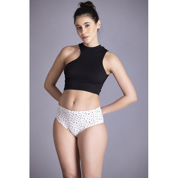 

Clovia Mid Waist Star Print Hipster Panty in White with Inner Elastic - Cotton - PN2855R18