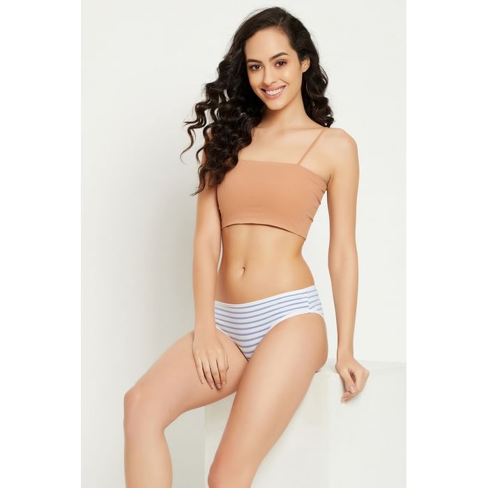 

Clovia Mid Waist Striped Bikini Panty in White - Cotton - PN3467A18