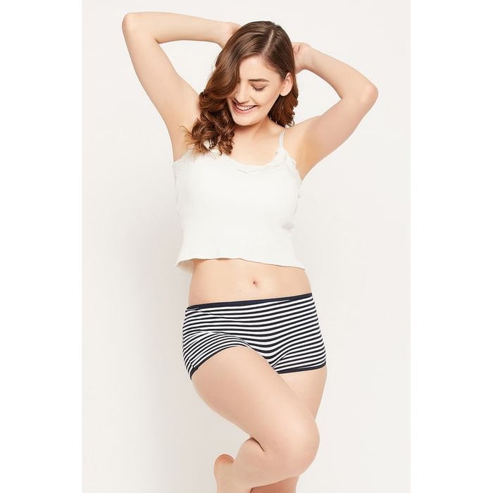 

Clovia Mid Waist Striped Boyshorts in Black - Cotton - PN2260C13