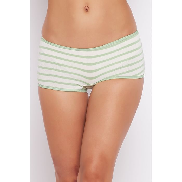 

Clovia Mid Waist Striped Boyshorts in White - Cotton - PN2260I18