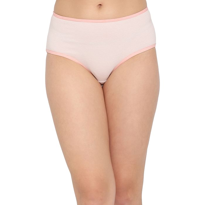 

Clovia Mid Waist Striped Hipster Panty in Baby Pink & White - Cotton - PN3411U22, Light pink