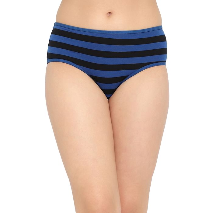 

Clovia Mid Waist Striped Hipster Panty in Blue & Black - Cotton - PN3411U08, Navy