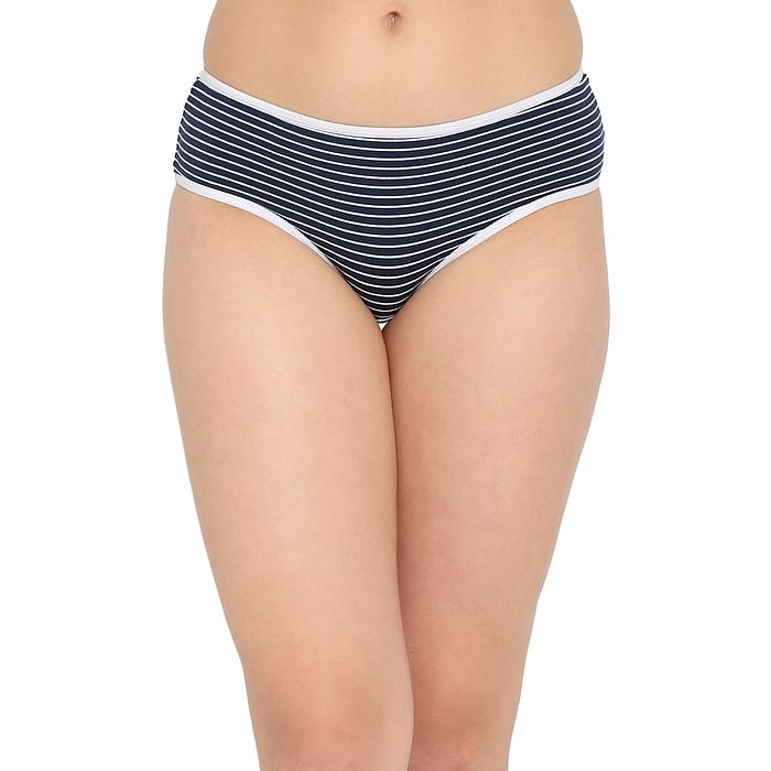 

Clovia Mid Waist Striped Hipster Panty in Blue - Cotton - PN3411V08, Navy