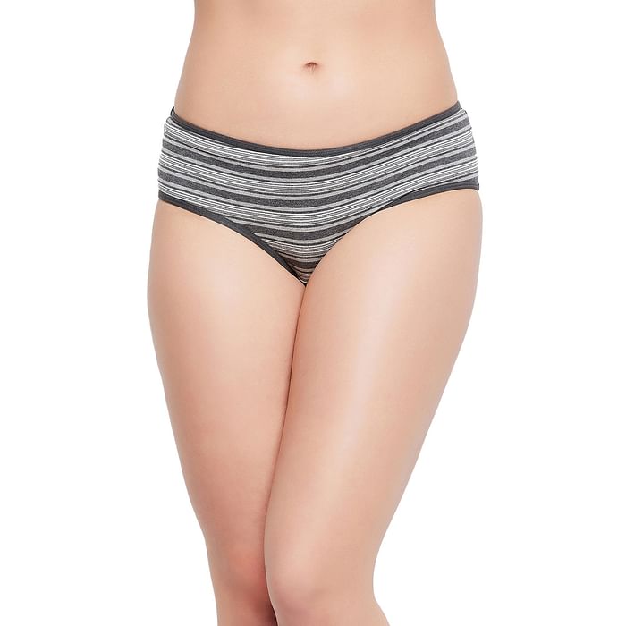 

Clovia Mid Waist Striped Hipster Panty in Dark Grey - Cotton - PN3411A05