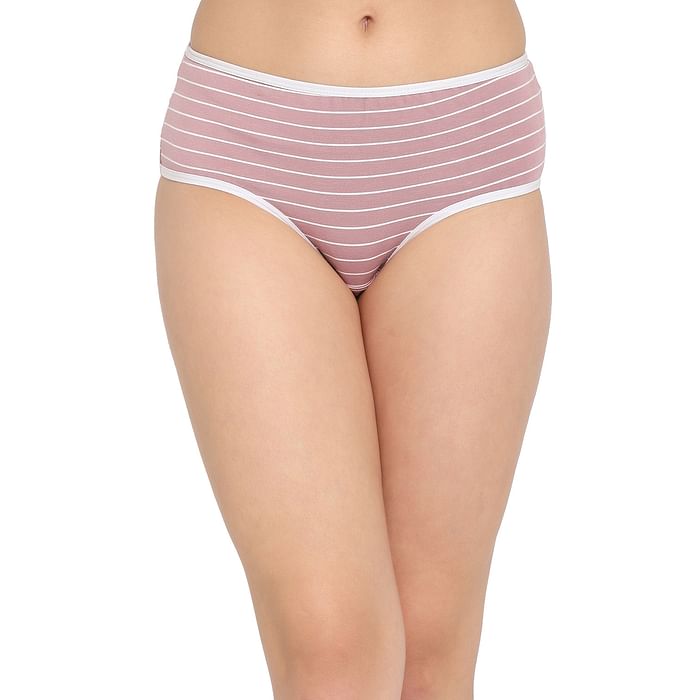 

Clovia Mid Waist Striped Hipster Panty in Dusky Pink & White - Cotton - PN3411V22, Light pink