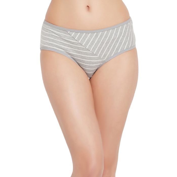 

Clovia Mid Waist Striped Hipster Panty in Grey - Cotton - PN2475A01, Light grey