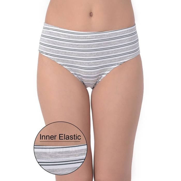 

Clovia Mid Waist Striped Hipster Panty in Grey with Inner Elastic - Cotton - PN2855L01, Light grey