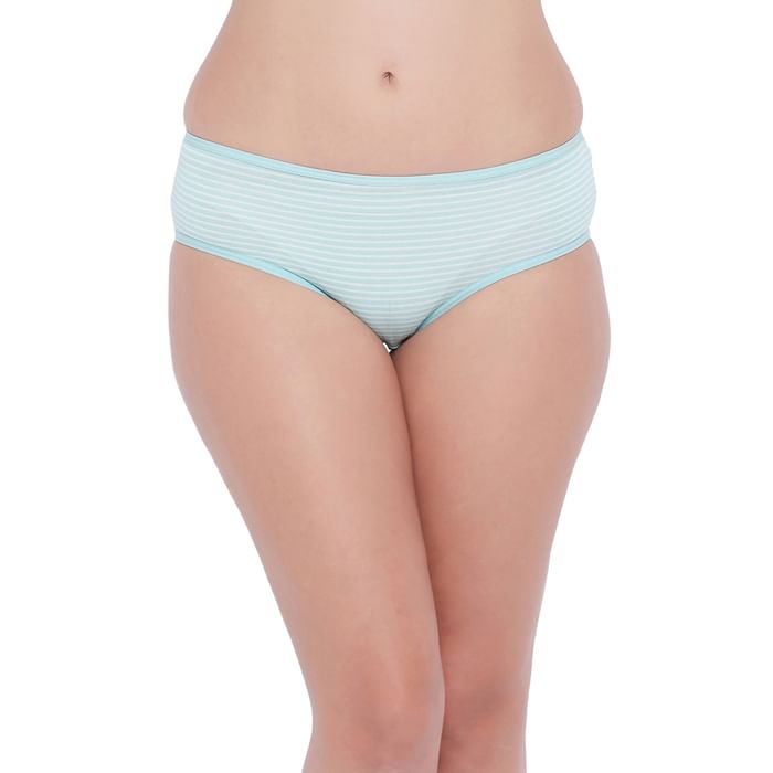 

Clovia Mid Waist Striped Hipster Panty in Light Green - Cotton - PN3411A11
