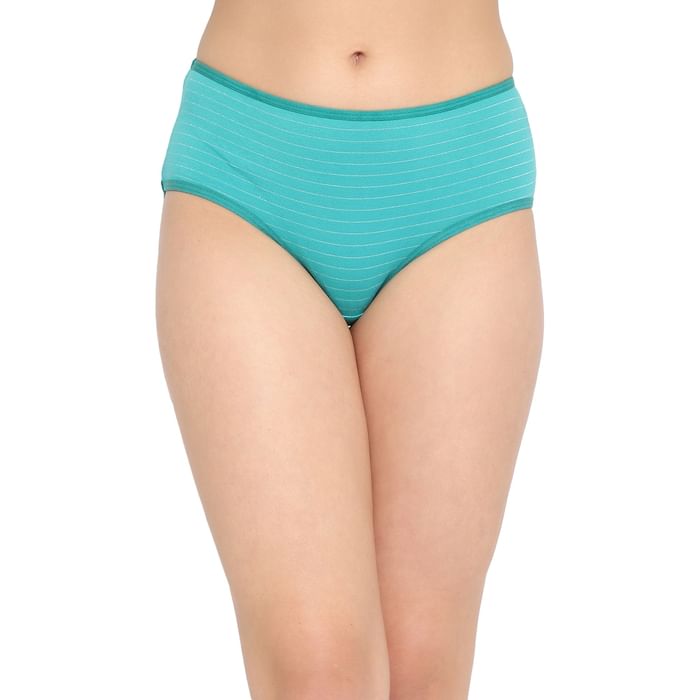 

Clovia Mid Waist Striped Hipster Panty in Mint Green - Cotton - PN3411U11, Light green