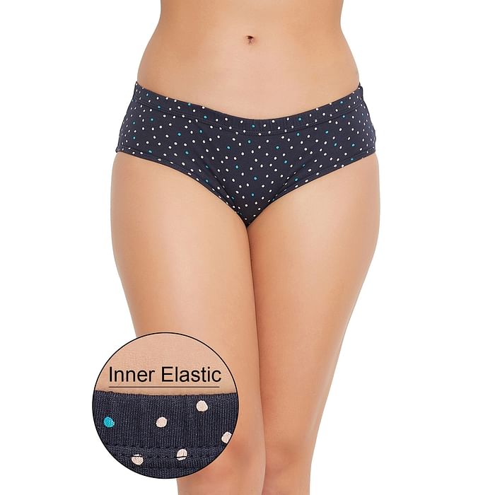 

Clovia Mid Waist Polka Print Hipster Panty with Inner Elastic in Navy - Cotton - PN3227M08
