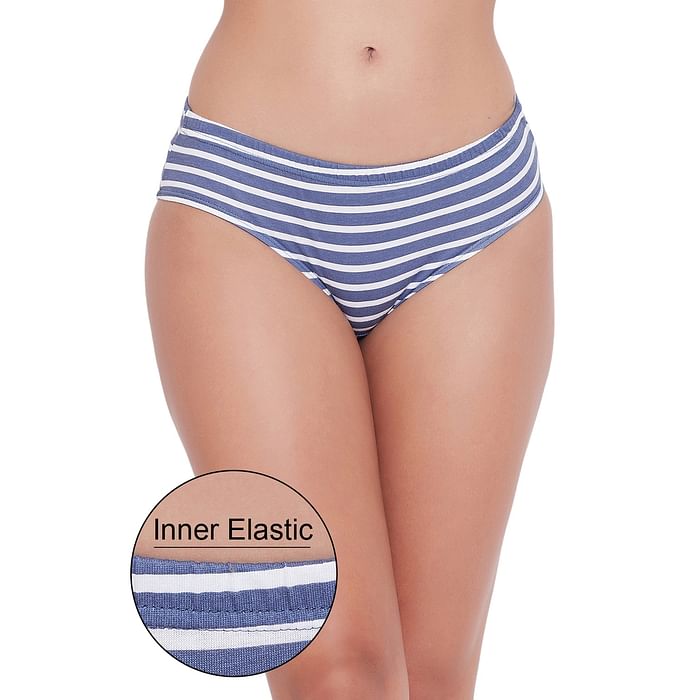 

Clovia Mid Waist Striped Hipster Panty with Inner Elastic in Navy - Cotton - PN3227H08