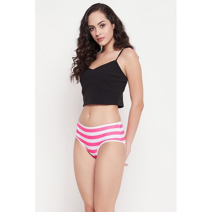 

Clovia Mid Waist Striped Hipster Panty in Neon Pink - PN3404B14