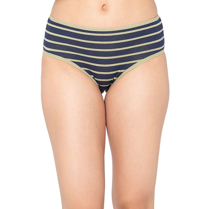 

Clovia Mid Waist Striped Hipster Panty in Navy - Cotton - PN2854W08