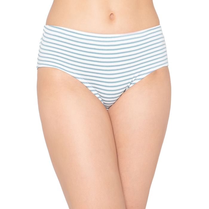 

Clovia Mid Waist Striped Hipster Panty in White with Inner Elastic - 100% Cotton - PN3227W18