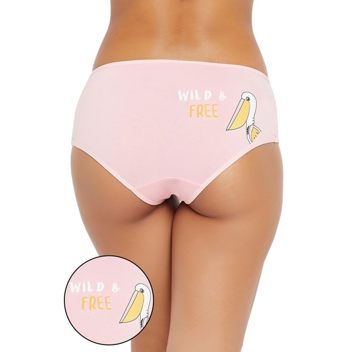 

Clovia Mid Waist Text & Birdlife Graphic Print Hipster Panty in Baby Pink - Cotton - PN3310E22, Light pink