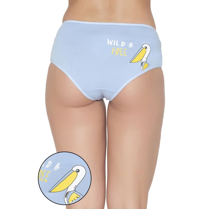 

Clovia Mid Waist Text & Birdlife Graphic Print Hipster Panty in Powder Blue - Cotton - PN3310H03, Light blue