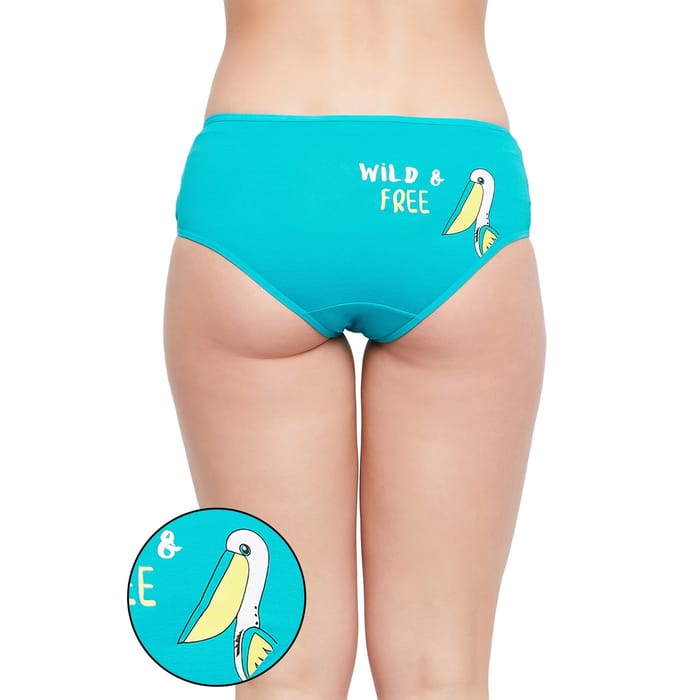 

Clovia Mid Waist Text & Birdlife Print Hipster Panty in Turquoise Blue - Cotton - PN3310A35, Teal