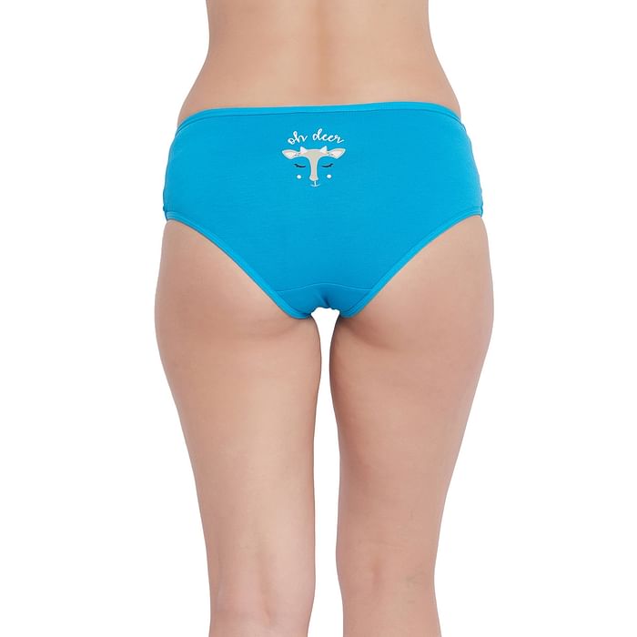 

Clovia Mid Waist Text & Deer Print Hipster Panty in Electric Blue - Cotton - PN3310Z03, Light blue