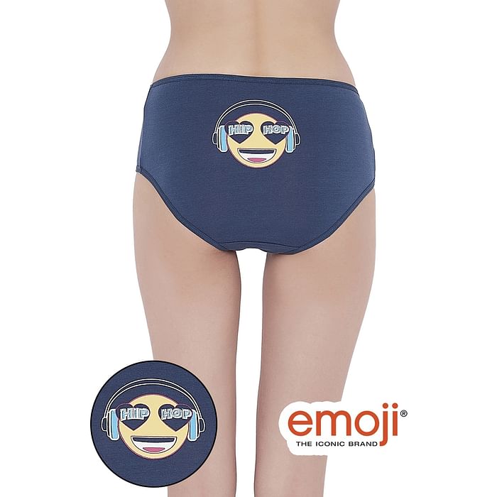 

Clovia Mid Waist Text & Emoji Print Hipster Panty in Navy - Cotton - PN3310A08