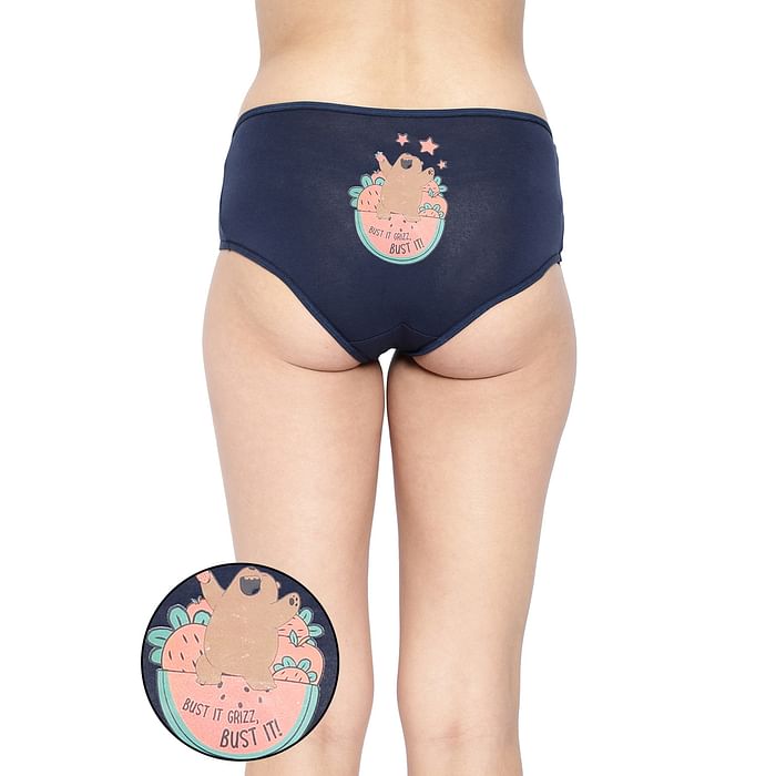 

Clovia Mid Waist Text & Graphic Print Hipster Panty in Navy - Modal - PN3458I08