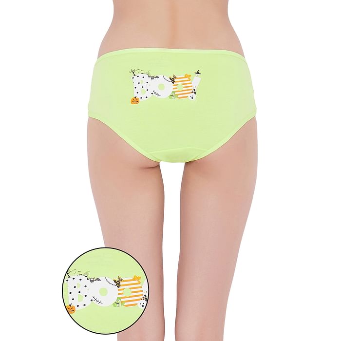

Clovia Mid Waist Halloween Print Hipster Panty in Neon Green - Cotton - PN3310B11, Light green