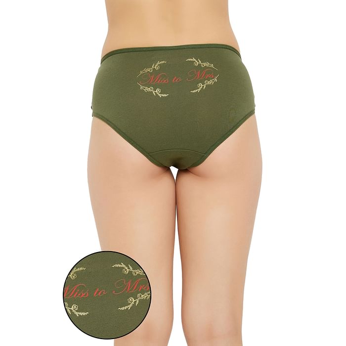 

Clovia Mid Waist Text & Graphic Print Bridal Hipster Panty in Olive Green - Cotton - PN3255A17, Dark green