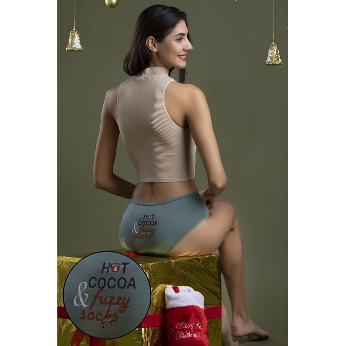 

Clovia Mid Waist Text & Graphic Print Hipster Panty in Sage Green - Cotton - PN3255A11, Light green