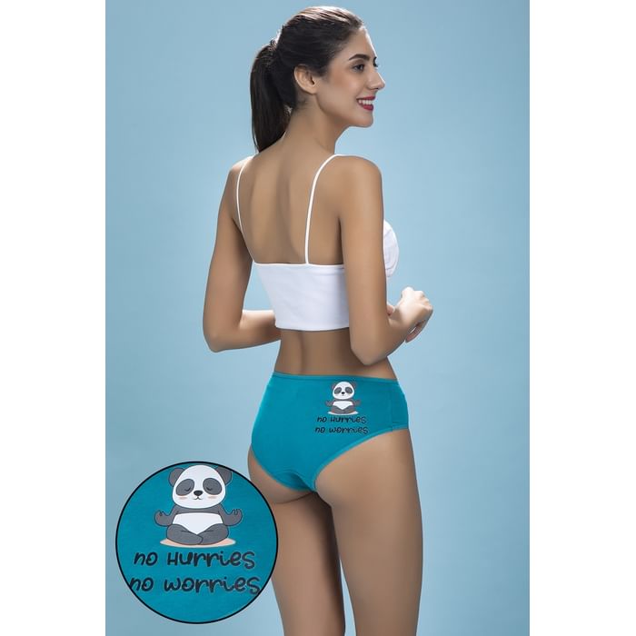 

Clovia Mid Waist Text & Panda Print Hipster Panty in Blue - Cotton - PN3110B17, Dark green